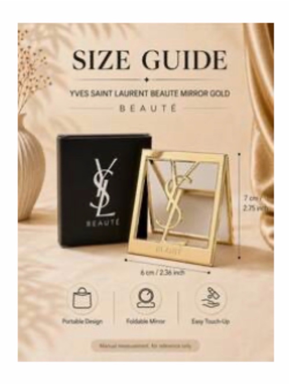 New Arrivals! Yves Saint Laurent Gold & Clear YSL Logo Compact Mirror